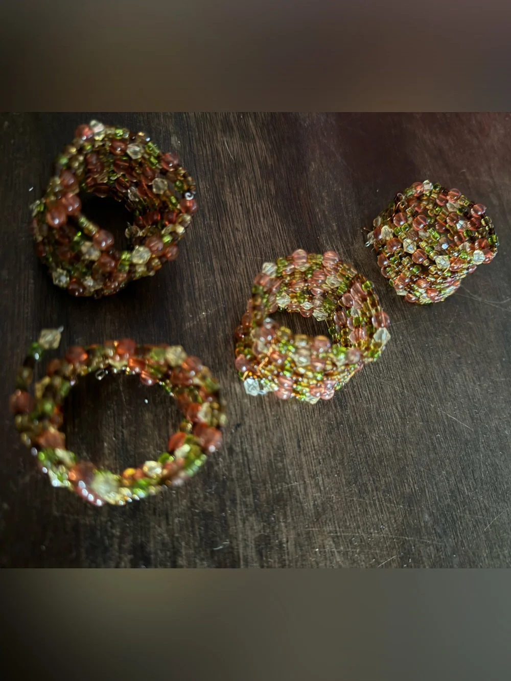 Set of 4 Pier 1 or Crate & Barrel Style Boho Beaded Napkin Rings Holders